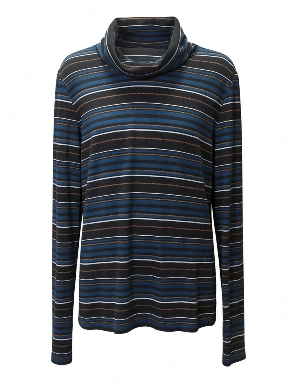 Veronica Beard Audrey Metallic Striped Turtleneck Top Black Blue Thin Knit M\L